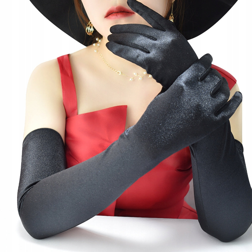 Long Women's Satin Gloves – Black