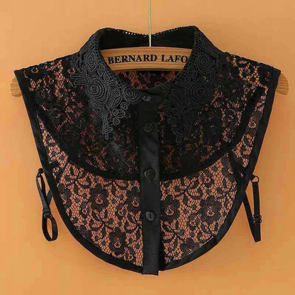 Women's Black Lace Detachable Shirt Collar with Button Fastening