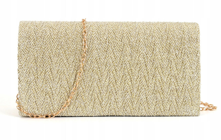 zlota TOREBKA wieczorowa damska KOPERTÓWKA na łańcuszku elegancka 20 cm