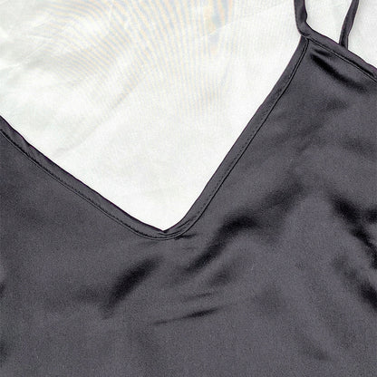 Damen-Satinpyjama – fünfteiliges Set in Schwarz