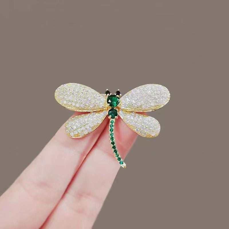 Dragonfly Brooch with Rhinestones – Gold-Tone