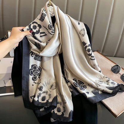 Women's Elegant Large Silk-Effect Scarf — Beautiful, Sophisticated Style, 180×90 cm
