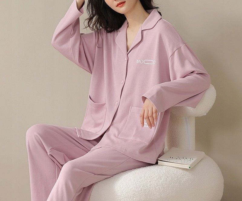 Women's Button-Front Pyjamas — Plain Pale Pink