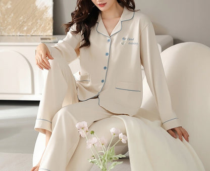 Women's Button-Front Pyjamas — Plain Cream