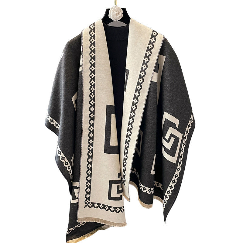 Damen-Winterschal 180 × 66 cm – weiß und schwarz
