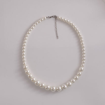 Glass Bead Necklace – White & Silver-Tone
