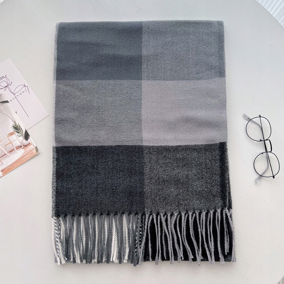 Women's Winter Scarf 180 × 66 cm – Blue & Grey