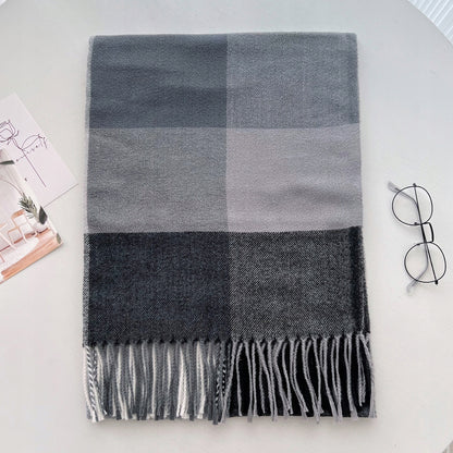 Women's Winter Scarf 180 × 66 cm – Blue & Grey