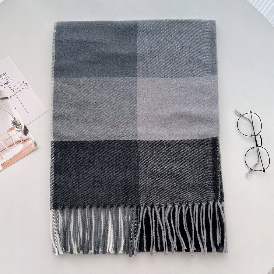 Women's Winter Scarf 180 × 66 cm – Blue & Grey