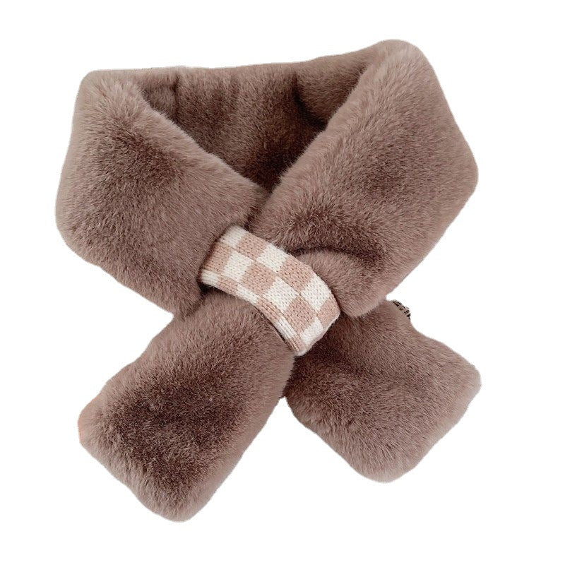 Women's Faux-Fur Scarf 85 × 12 cm – Khaki