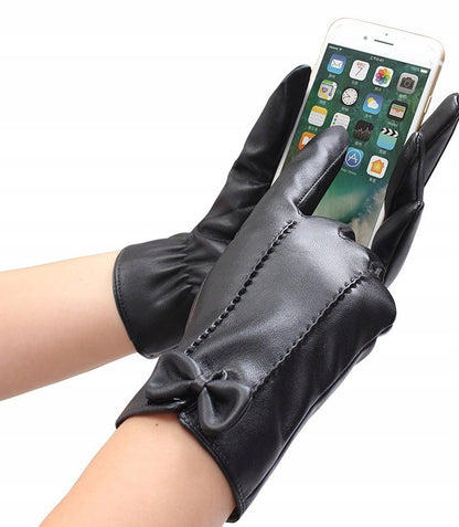 Women's Faux-Leather Gloves – Black