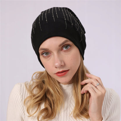 Women's Beanie with Rhinestones – Black
