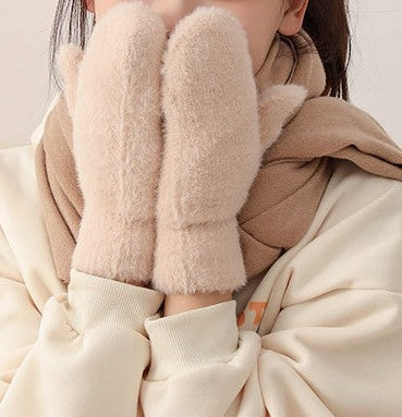 Guantes de tejido de ante de mujer – beige