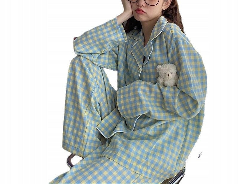 Women's Button-Front Pyjamas — Green Check with a Patch