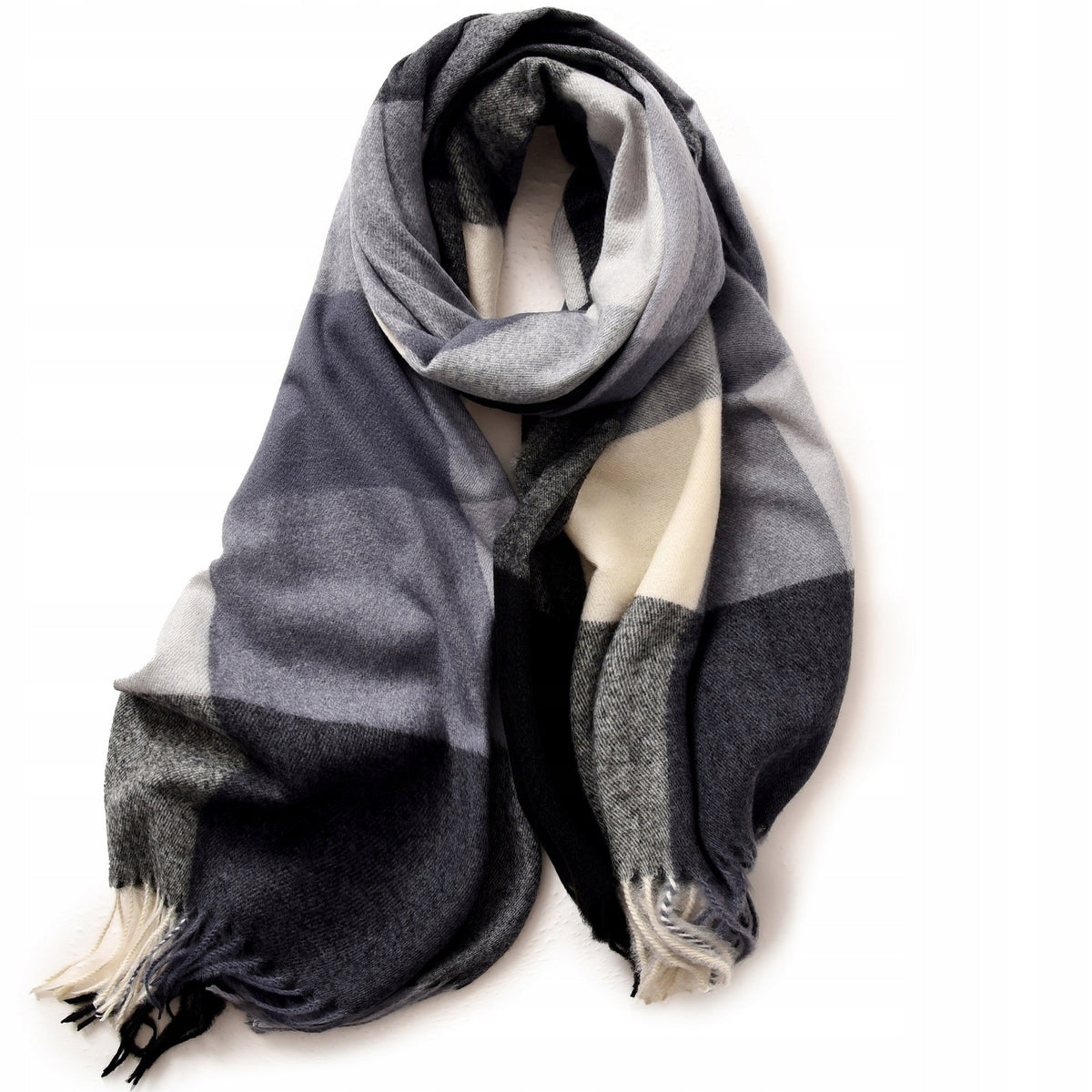 Women's Winter Scarf 180 × 66 cm – Blue & Grey