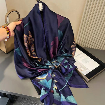 Silk-Effect Scarf 180 × 90 cm – Navy