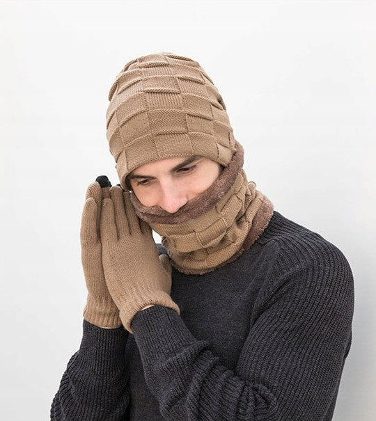 Ensemble homme : bonnet, tour de cou et gants – kaki