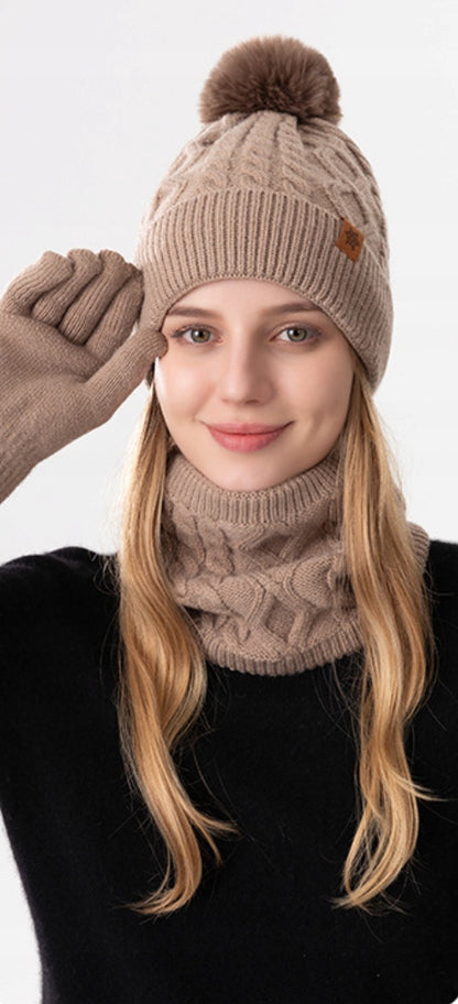 Winter Hat, Snood and Gloves Set – Khaki