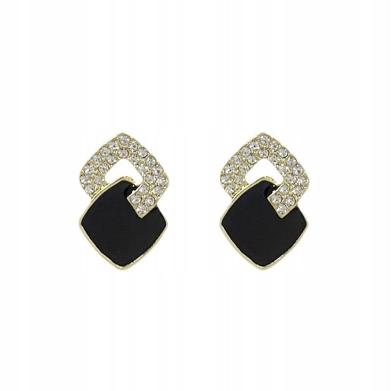 Women's Earrings with Rhinestones – Silver-Tone & Black