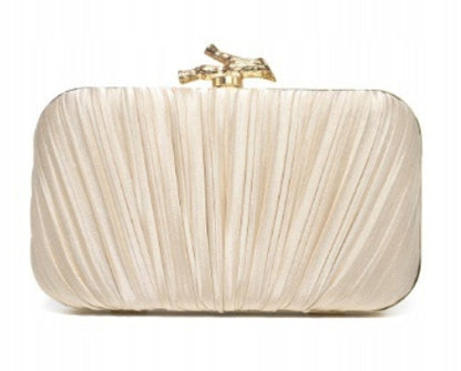 Women's Elegant Beige Evening Clutch Bag with a Chain Strap, 19 cm