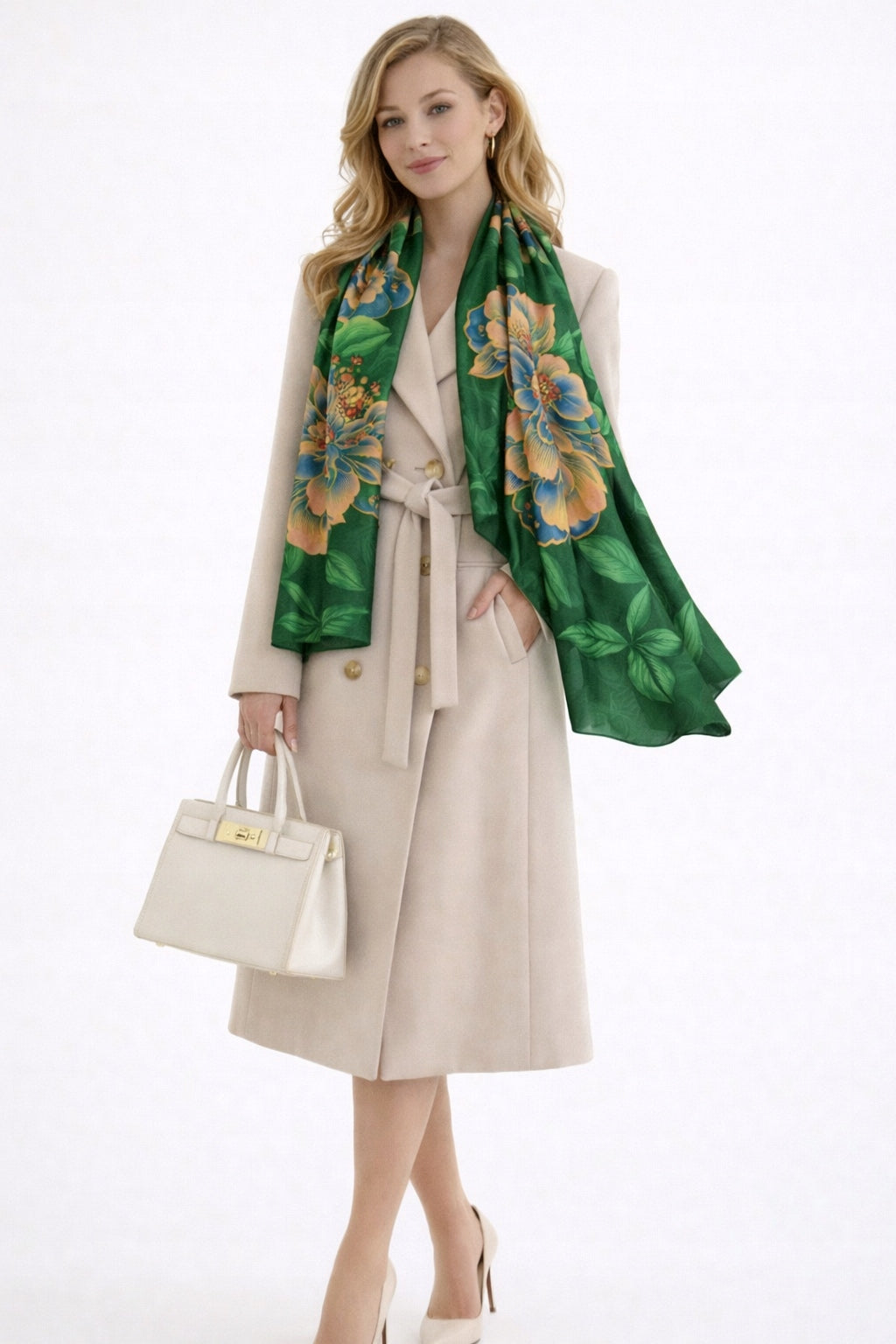 Silk-Effect Scarf 180 × 90 cm – Green