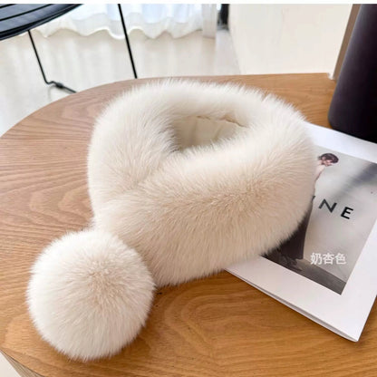 Women's Faux-Fur Scarf 70 × 10 cm – Cream