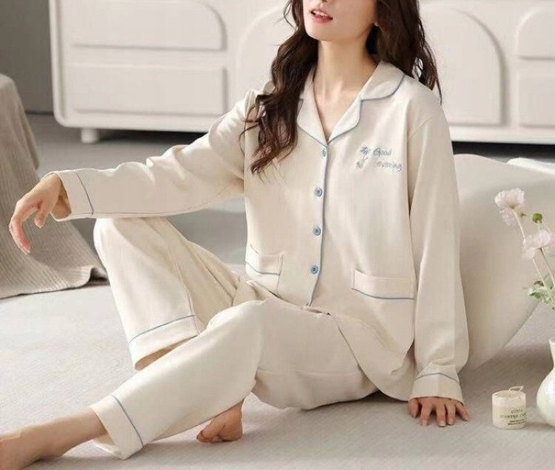 Women's Button-Front Pyjamas — Plain Cream