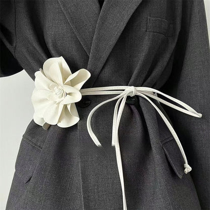 Flower Tie Belt – White