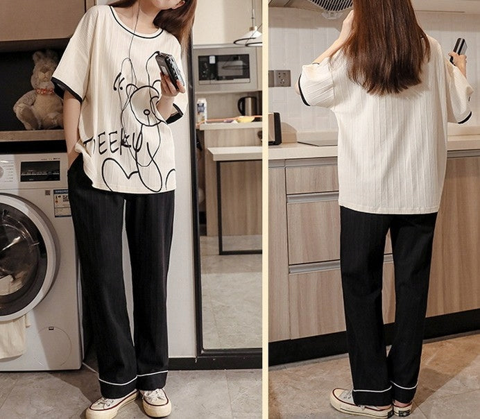 Pijama de mujer – blanco y negro, con estampado