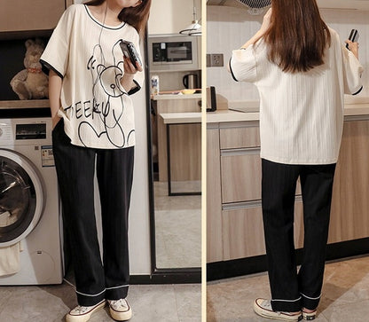 Pijama de mujer – blanco y negro, con estampado