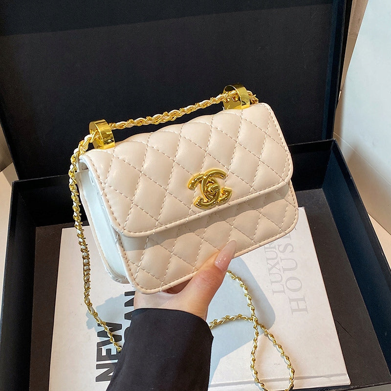 Women's Luxury Cream Mini Quilted Bag with a Chain Strap, 13×11×6 cm