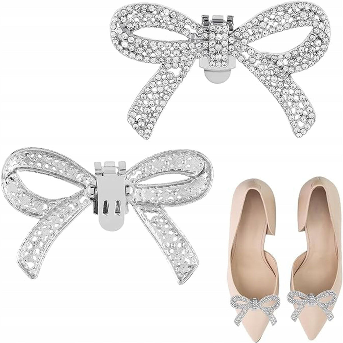 Cubic Zirconia Bow Shoe Clips — Elegant Decorations for High Heels