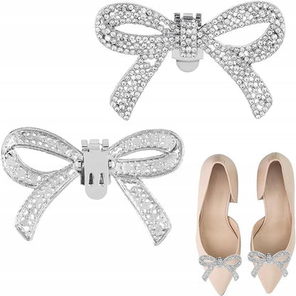 Cubic Zirconia Bow Shoe Clips — Elegant Decorations for High Heels