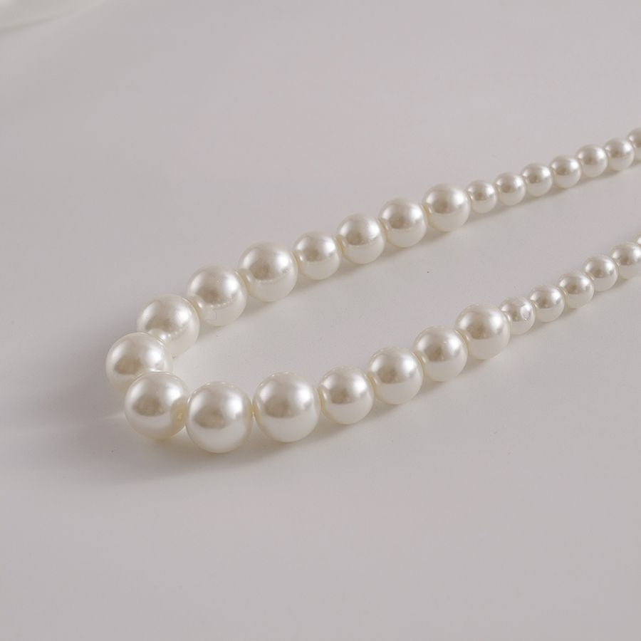 Glass Bead Necklace – White & Silver-Tone