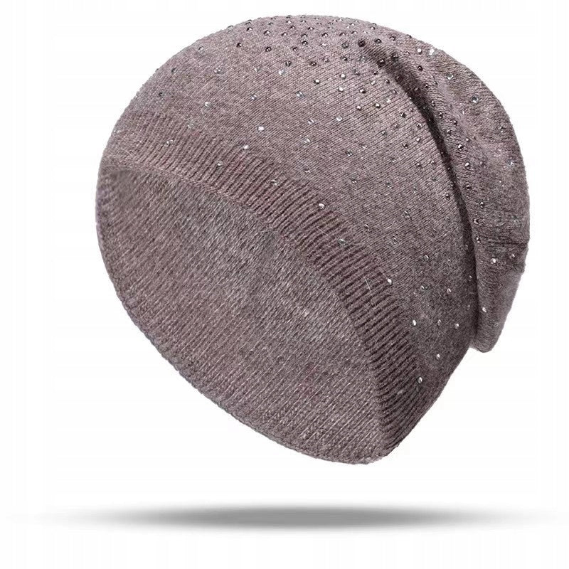 jasnobrązowa CZAPKA damska cyrkonie zimowa jesienna BEANIE elegancka