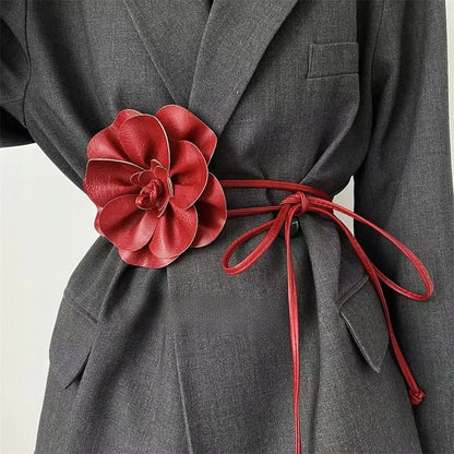 Ceinture à nouer pour femme avec fleur – bordeaux
