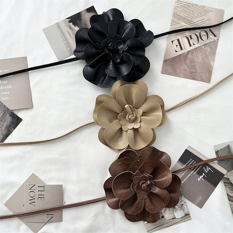 Flower Tie Belt – Brown