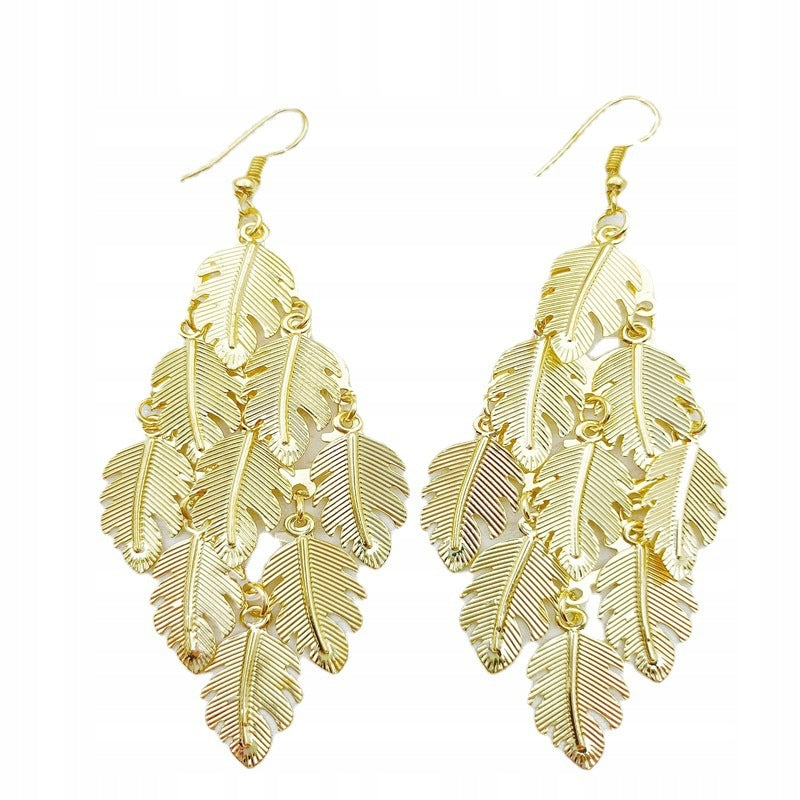 Elegant Women's Gold-Tone Leaf Earrings for Weddings and Special Occasions
