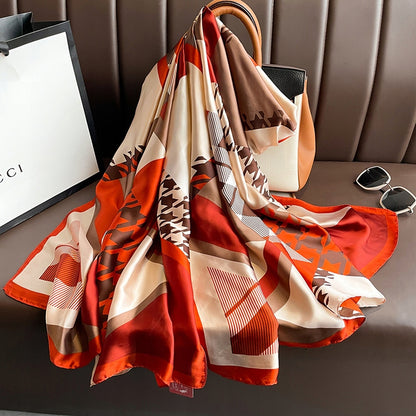 Women's Elegant Large Silk-Effect Scarf — Beautiful, Sophisticated Style, 180×90 cm