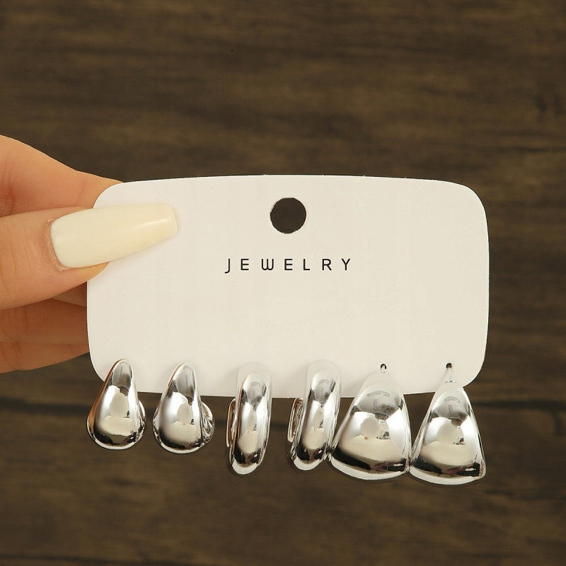 Elegant Women's Silver-Tone Stud Earring Set