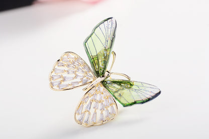 Broșă fluture cu zirconii – aurie și verde