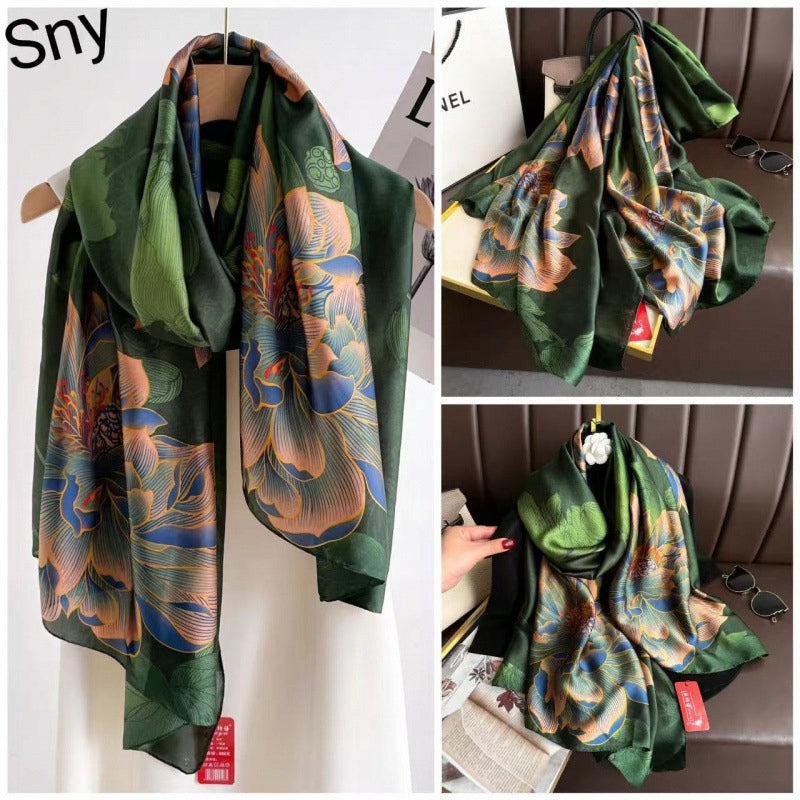 Silk-Effect Scarf 180 × 90 cm – Green