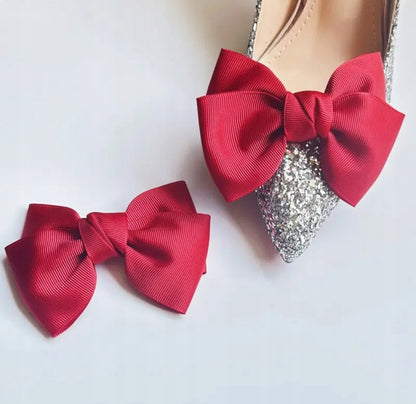 Clipsuri pentru pantofi cu funde din satin – vișinii