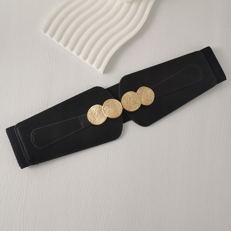 Women's Black Elastic and Faux Leather Belt — Elegant Coat Accessory