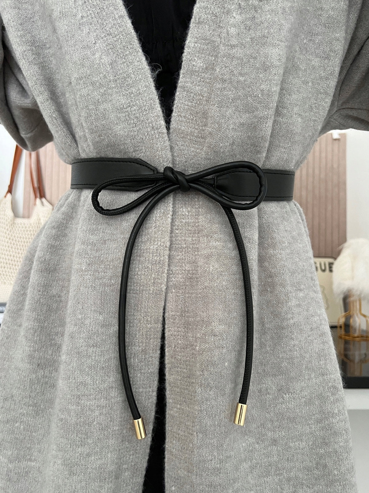Women's Black Faux Leather Tie-Waist Belt — Elegant Fashion Accessory