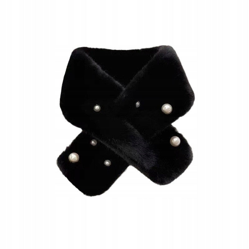 Women's Faux-Fur Scarf 80 × 13 cm – Black & White
