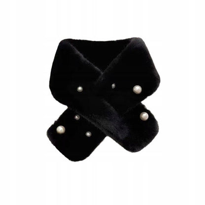 Women's Faux-Fur Scarf 80 × 13 cm – Black & White