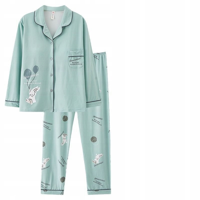 Damenpyjama zum Aufknöpfen – grün mit Pflanzenmuster