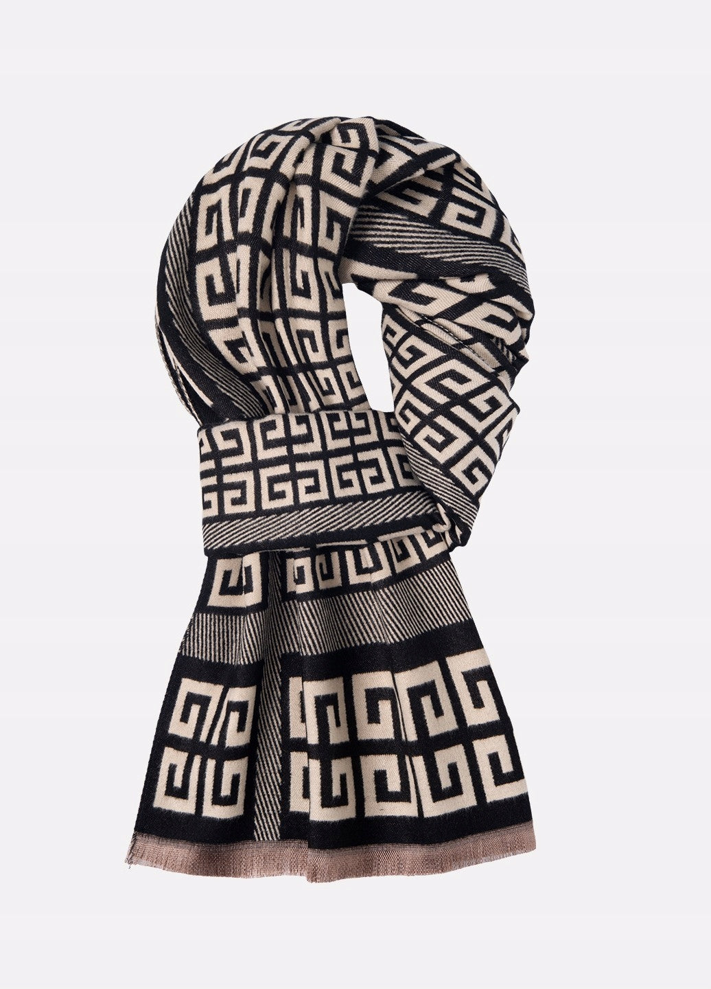 Bufanda de invierno de mujer 180 × 66 cm – beige y negro