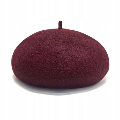 Women's Elegant Burgundy French-Style Beret — Classic Design with a Stem